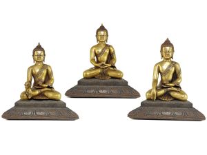 Statue Set of Shakyamuni Buddha, Amitabha Buddha and Medicine Buddha In Bronze Finishing with Wooden Base