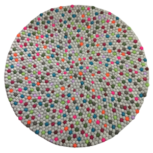 Grey With Multi Color  100 Cm x 100Cm Round Felt Ball Carpet Made In Nepal