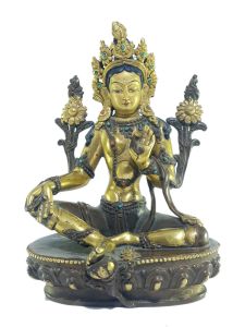  Old Stock , Tibetan Statue of Green Tara, Patly Gold Plated and Painted Face , Last Piece