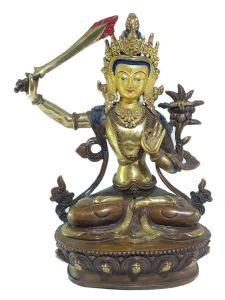  Old Stock , Tibetan Statue of Manjushree, Patly Gold Plated and Painted Face , Last Piece