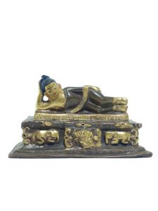  Old Stock , Tibetan Statue of Nirvana Buddha, Patly Gold Plated and Painted Face , Last Piece