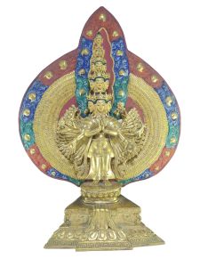  Old Stock , Tibetan Statue of Sahasrabhuja Avalokitesvara, Patly Gold Plated and Painted Face , Last Piece