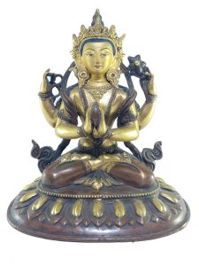  Old Stock , Tibetan Statue of Avalokiteshvara | Chenrezig Partly Gold Guilded 