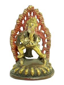  Old Stock Statue of Ganesh Partly Gold Plated , Painted Face, Last 3 P Piece Remaining 