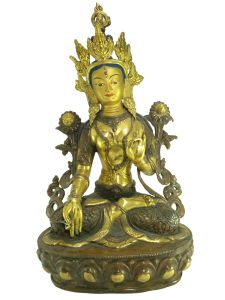  Old Stock Statue of White Tara Partly Gold Plated , Painted Face, Last Piece 