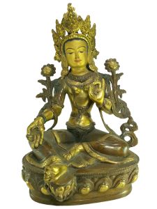  Old Stock Statue of Green Tara, Partly Gold Plated , Painted Face, Last Piece 