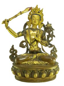 Old Stock Statue of Manjushree Partly Gold Plated , Painted Face, Last Piece 