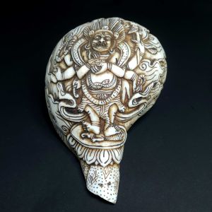 Tibetan Conch Shell with Black Mahakala Hand Carved 