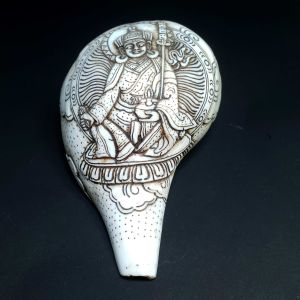 Tibetan Conch Shell with Padmasambhava Hand Carved 