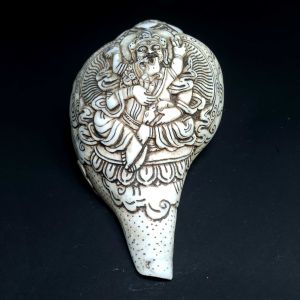 Tibetan Conch Shell with Jambhala Shakti Hand Carved 