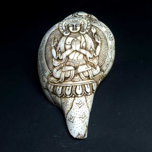 Tibetan Conch Shell with Chenrezig Hand Carved 