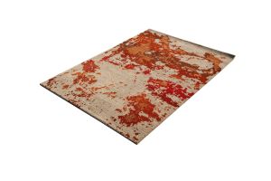 Nepali Handmade Woolen Abstract Carpet , 60 knots , Red and Orange