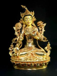 Statue of White Tara Full Gold Plated , Painted Face