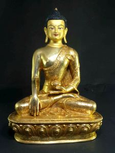 Statue of Shakyamuni Buddha Full Gold Plated , Painted Face