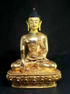 Statue of Shakyamuni Buddha, Full Gold Plated , Painted Face