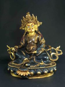 Statue of Yellow Jambhala, patly Gold plated , Painted Face