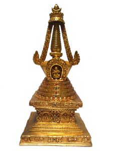  Monastery Quality Statue of Stupa , Full Gold Plated , Painted Face 