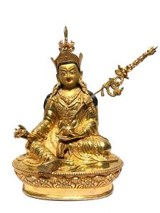  Monastery Quality Statue of Padmasambhava , Full Gold Plated , Painted Face 