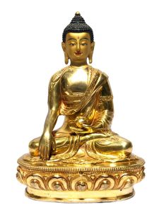  Monastery Quality Statue of Shakyamuni Buddha , Full Gold Plated , Painted Face 
