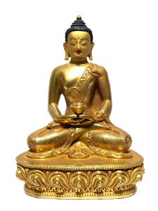  Monastery Quality Statue of Amitabha Buddha , Full Gold Plated , Painted Face 
