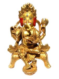  Monastery Quality Statue of Ganesh , Full Gold Plated , Painted Face 