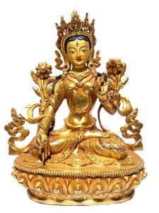  Monastery Quality Statue of White Tara , Full Gold Plated , Painted Face 