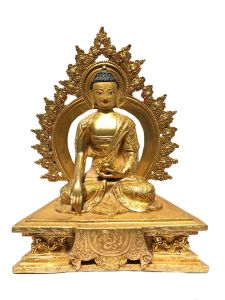  Monastery Quality Statue of Shakyamuni Buddha, Full Gold Plated , Painted Face 