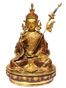 Monastery Quality Buddhist Statue of Padmasambhava Full Fire Gold plated , Painted Face 