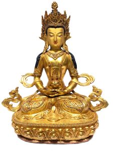  Monastery Quality Buddhist Statue of Aparmita Full Fire Gold plated , Painted Face 