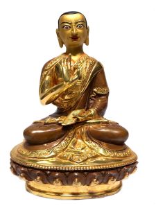  Monastery Quality Buddhist Statue of Tsongkhapa Disciple Full Fire Gold plated , Painted Face 