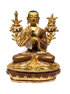  Monastery Quality Buddhist Statue of Tsongkhapa Full Fire Gold plated , Painted Face 