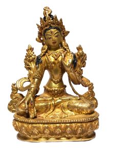  Monastery Quality Buddhist Statue of White Tara Full Fire Gold plated , Painted Face 