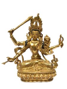  Monastery Quality Buddhist Statue of Maha Manjushree Full Fire Gold plated , Painted Face 