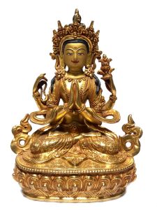  Monastery Quality Buddhist Statue of Chenrezig Full Fire Gold plated , Painted Face 