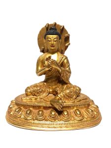  Monastery Quality Buddhist Statue of Nagarjuna Buddha Full Fire Gold plated , Painted Face 