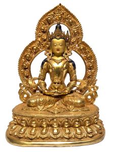  Monastery Quality Buddhist Statue of Aparmita Full Fire Gold plated , Painted Face 