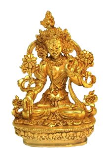 Nepali Small Statue Of White Tara, Full Gold Plated 