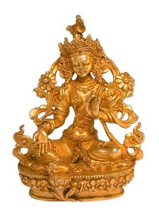 Nepali Small Statue Of Green Tara Full Gold Plated 