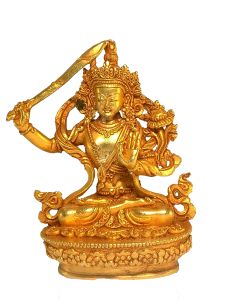 Nepali Small Statue Of Manjushree , Full Gold Plated 