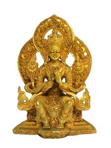 Nepali Small Statue Of Maitreya Buddha , Full Gold Plated 