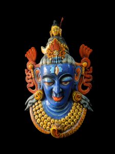 Handmade Wooden Mask Of Mahadev, Painted Blue 