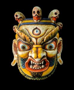 Handmade Wooden Mask Of Mahakal, Painted 