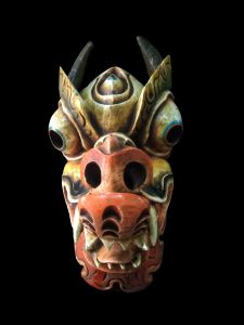 Handmade Wooden Mask Of Dragon, Painted 