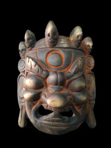 Handmade Wooden Mask Of Mahakal, Painted Black 