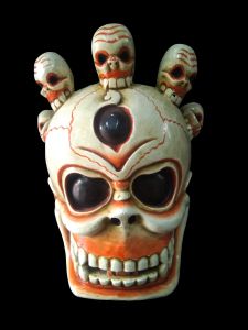Handmade Wooden Mask Of Mahakal , Painted White 