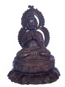 Old japanese Style Statue of Blessing Buddha, Chocolate Color Oxidation 