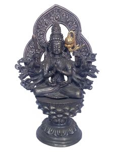 Rare Statue of Cundi - Chandi on lotus stand, Old Iron Finishing 
