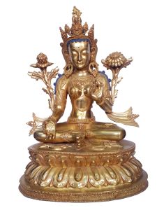 Statue of Green Tara, Full Fire Gold plated, Newari Style 