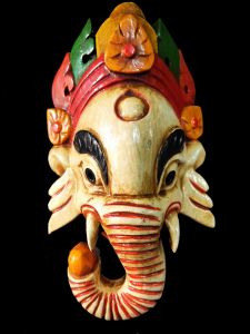 Handmade Wooden Mask Of Ganesh, Painted White 