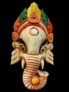 Handmade Wooden Mask Of Ganesh, Painted White 